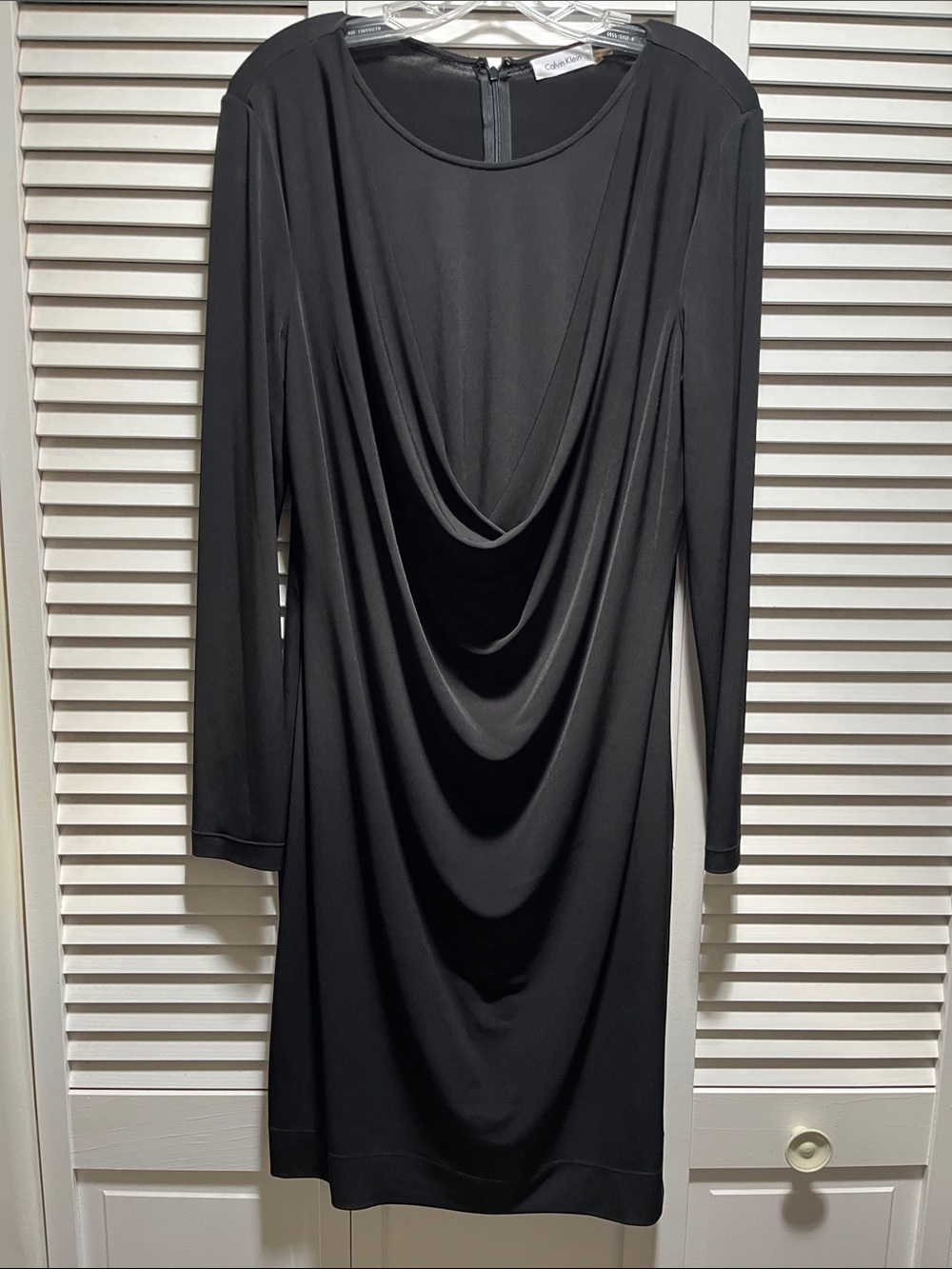 Calvin Klein Black Long-Sleeve Draped Front Dress